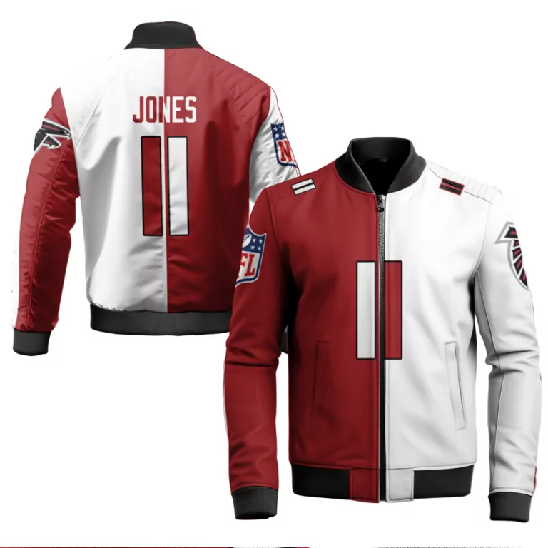 Julio Jones 11 Atlanta Falcons Jersey Red Men Bomber Jacket Split Design White Custom
