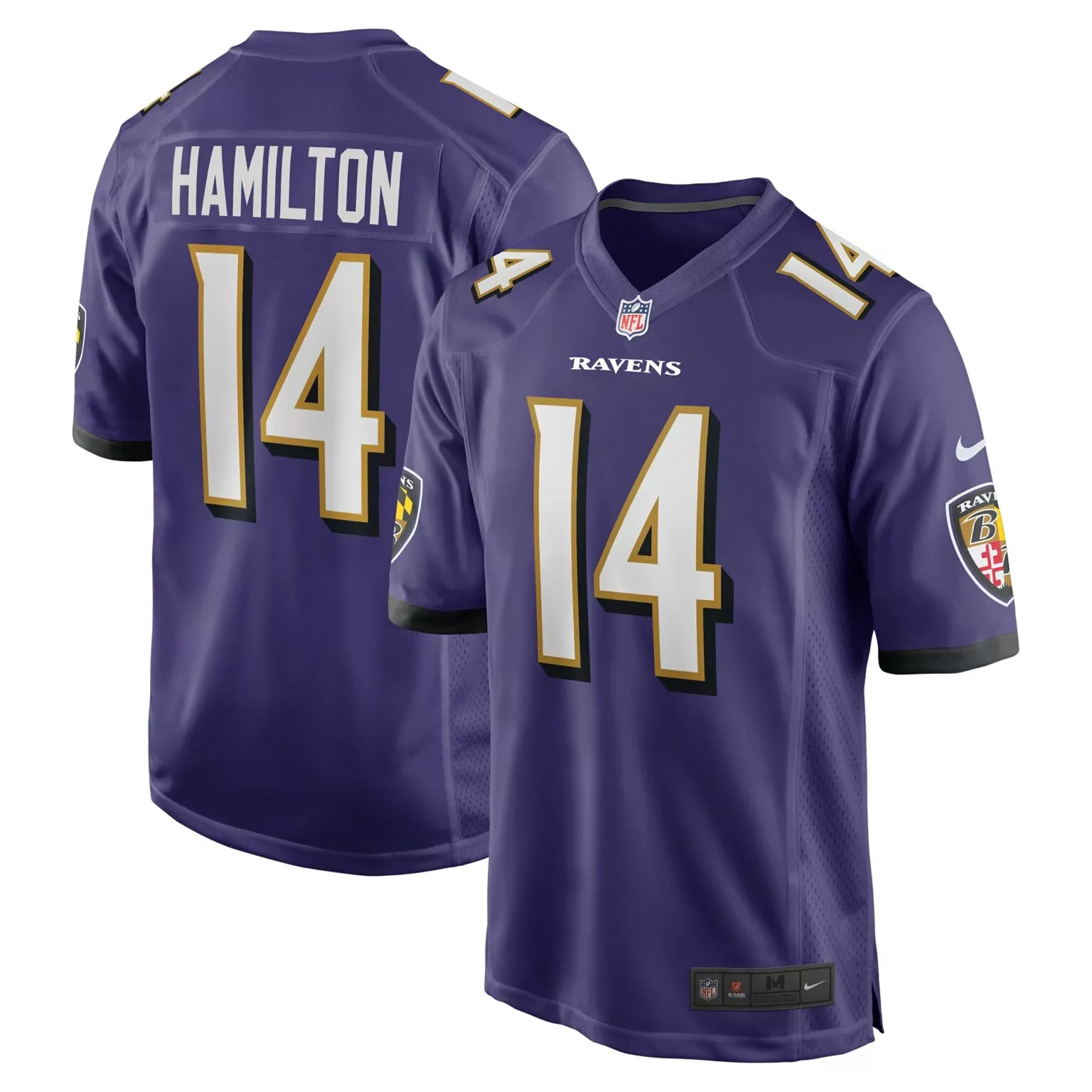 Kyle Hamilton 14 Ravens Jersey Purple Men Replica White Gold Game