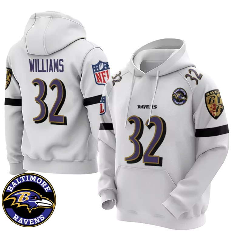 Williams 32 Baltimore Ravens Jersey White Men Hoodie Purple Black Retired Game
