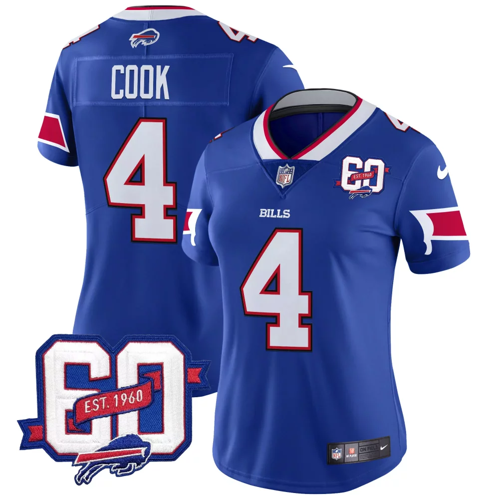 James Cook 4 Buffalo Bills Jersey Blue 60th Anniversary Men Standard White Red Vapor