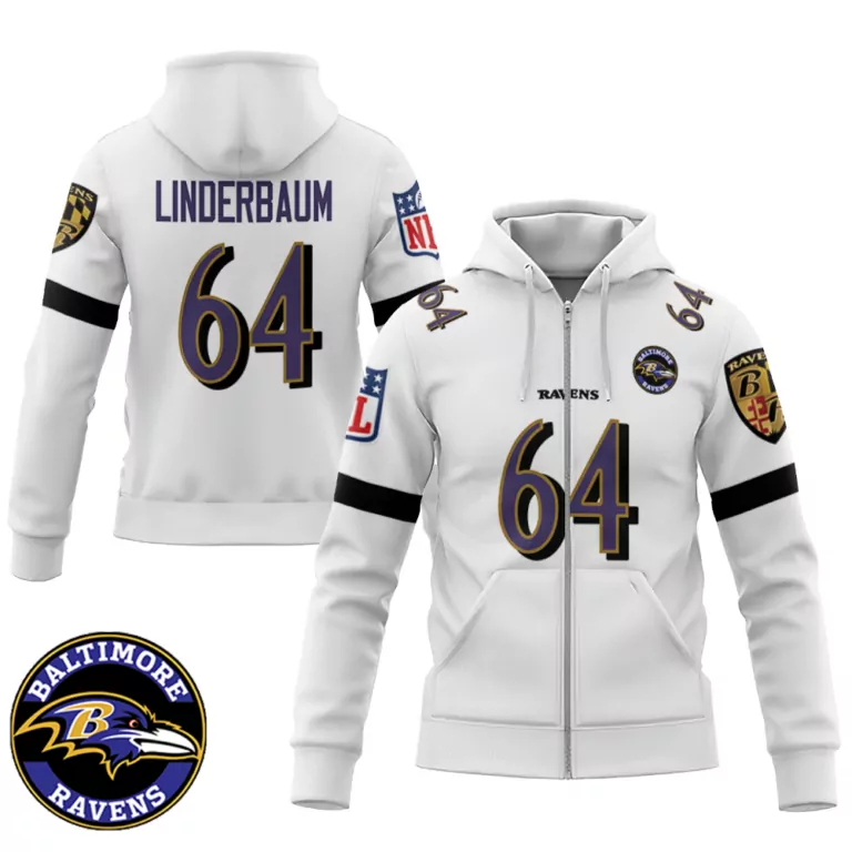 Tyler Linderbaum 64 Jersey White Baltimore Ravens Men Hoodie Purple Black Retired