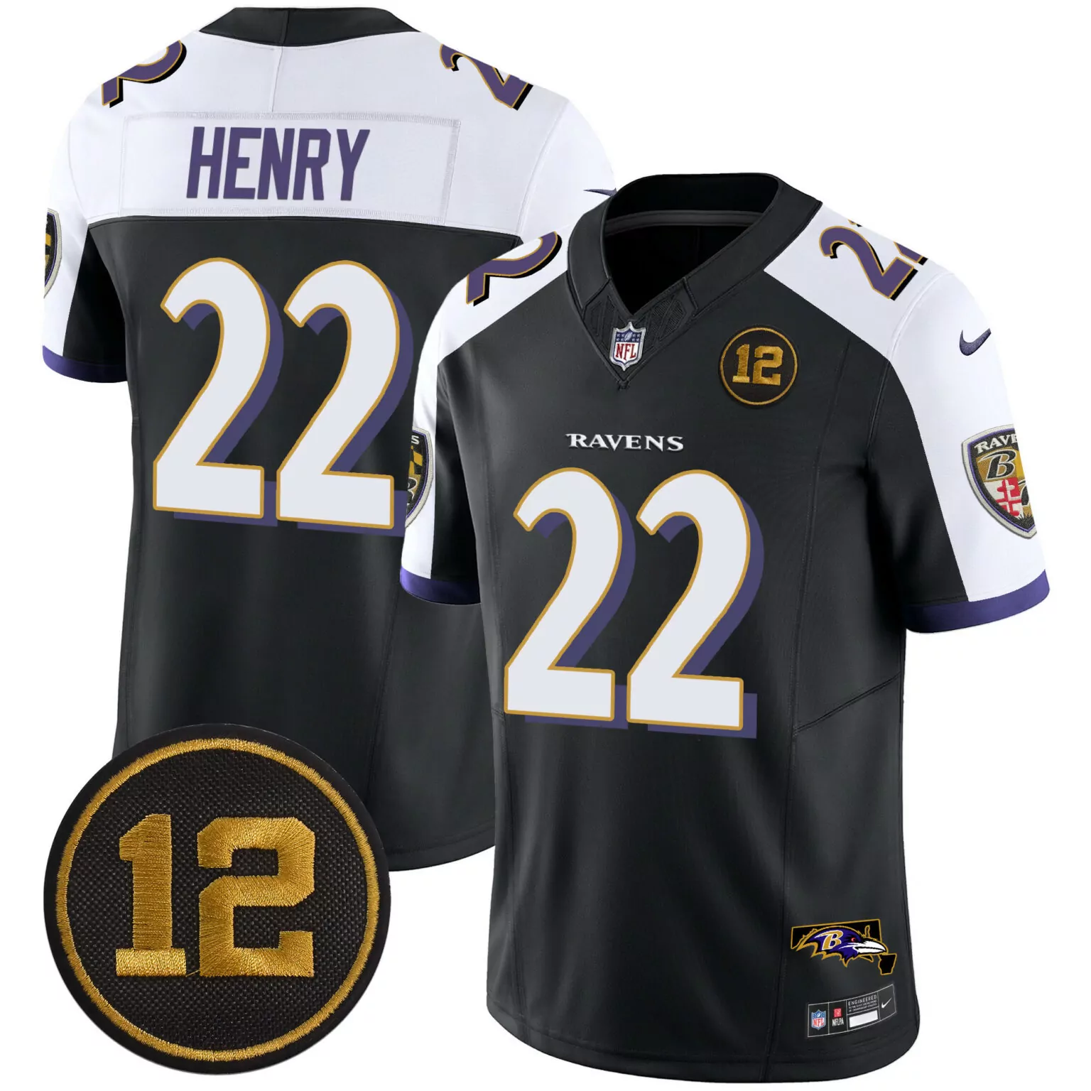 Derrick Henry 22 Ravens Jersey Black 12th Man Team Men Player White Purple Gold Alternate