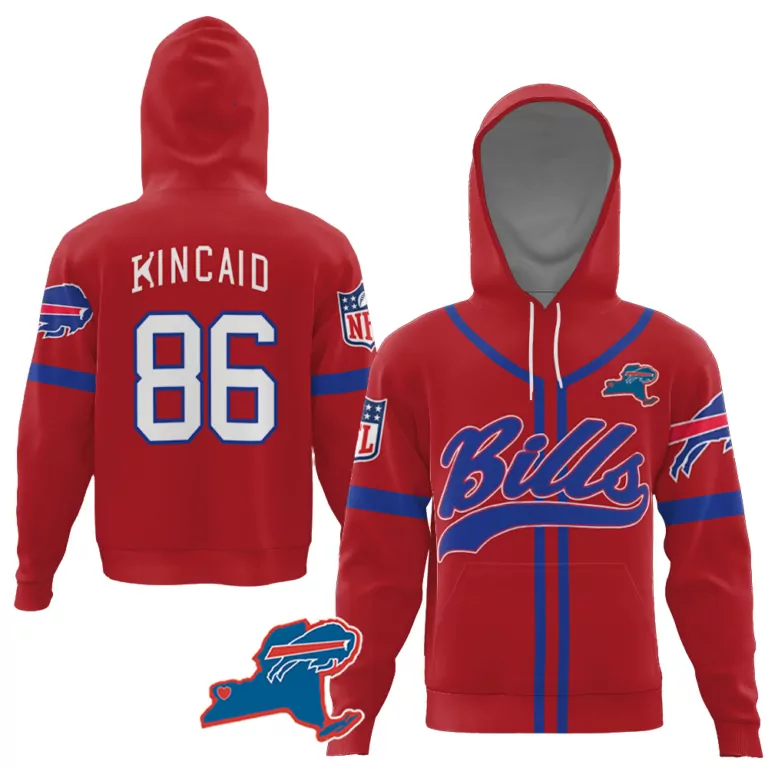 Dalton Kincaid 86 Buffalo Bills Jersey Red Player Men Hoodie Split Design Blue