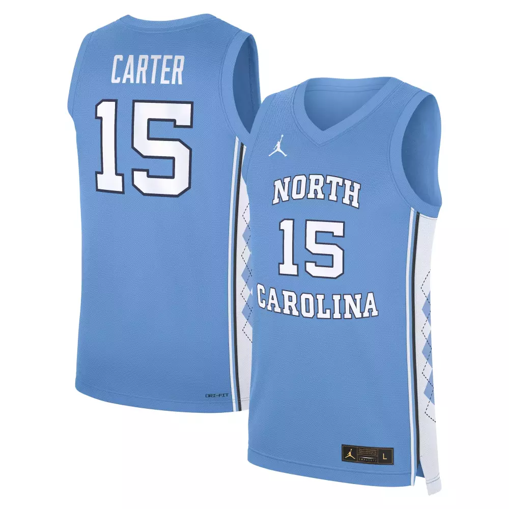 Vince Carter 15 North Carolina Jersey Light Blue Men Split Design White Black Replica