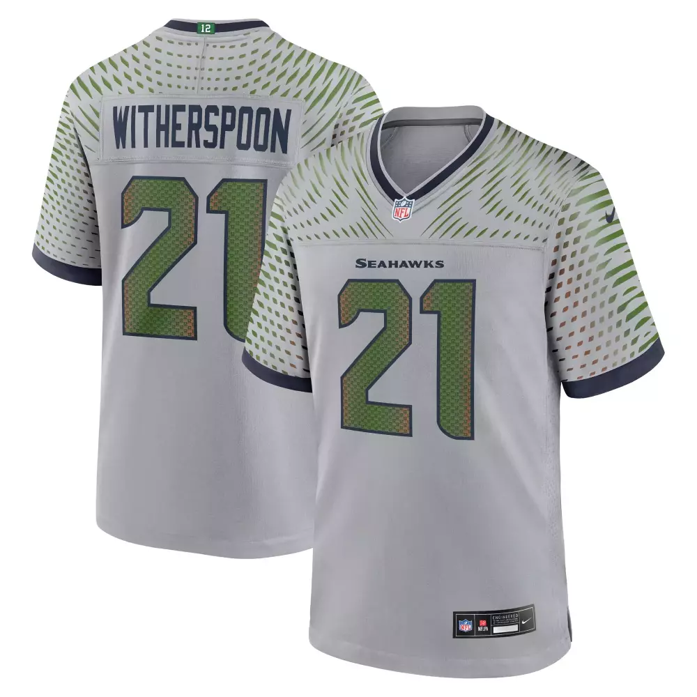 Devon Witherspoon 21 Seahawks Jersey Gray Men Player Alternate Split Design Navy Blue