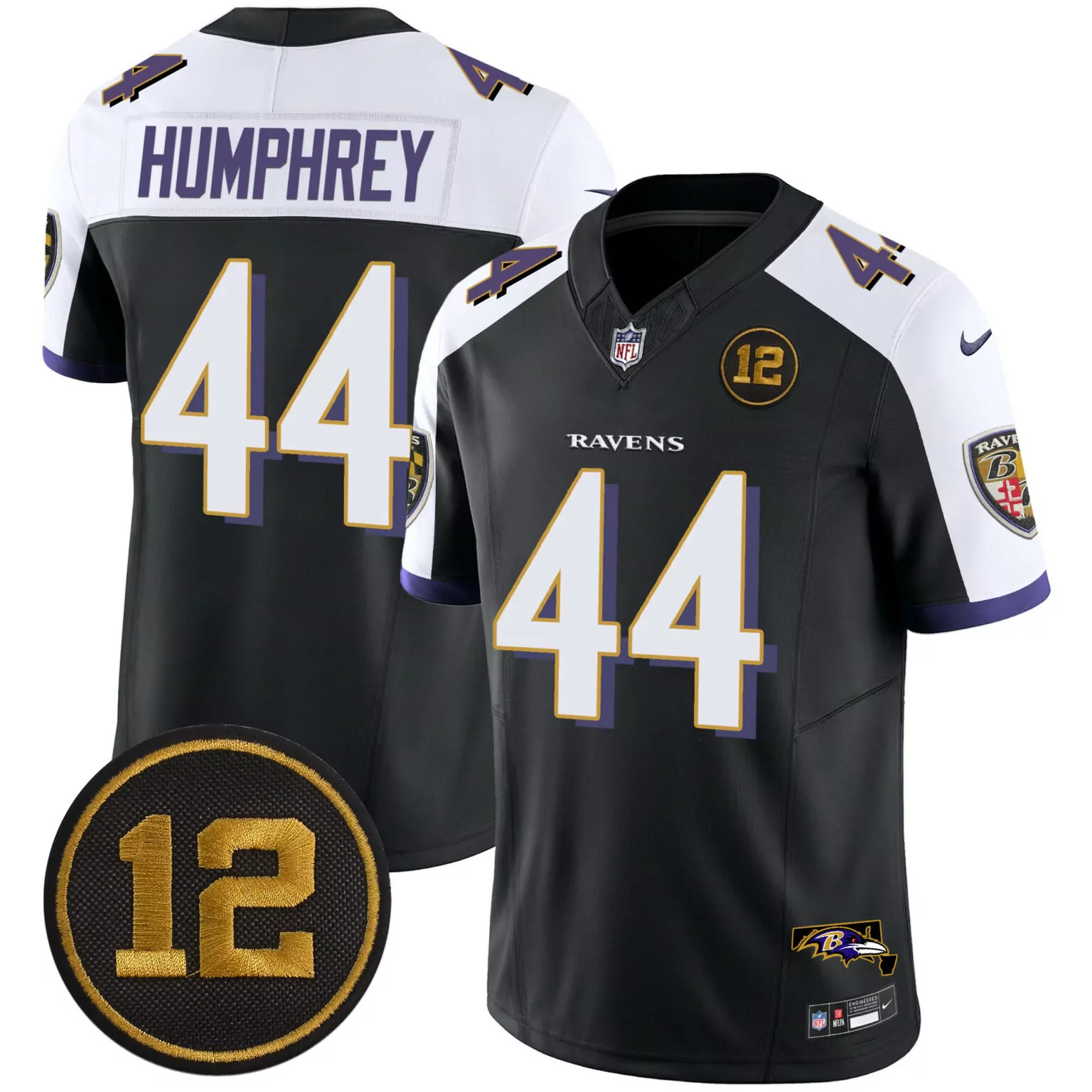 Marlon Humphrey 44 Ravens Jersey Black 12 Men Replica White Purple Alternate All