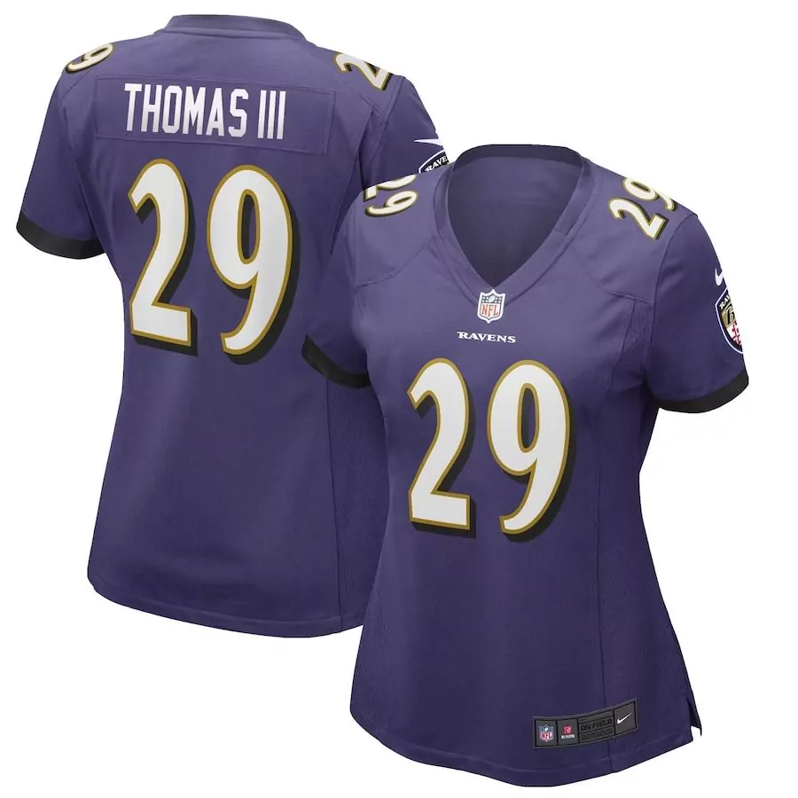 Earl Thomas 29 Ravens Jersey Purple Women Player Black Gold Game