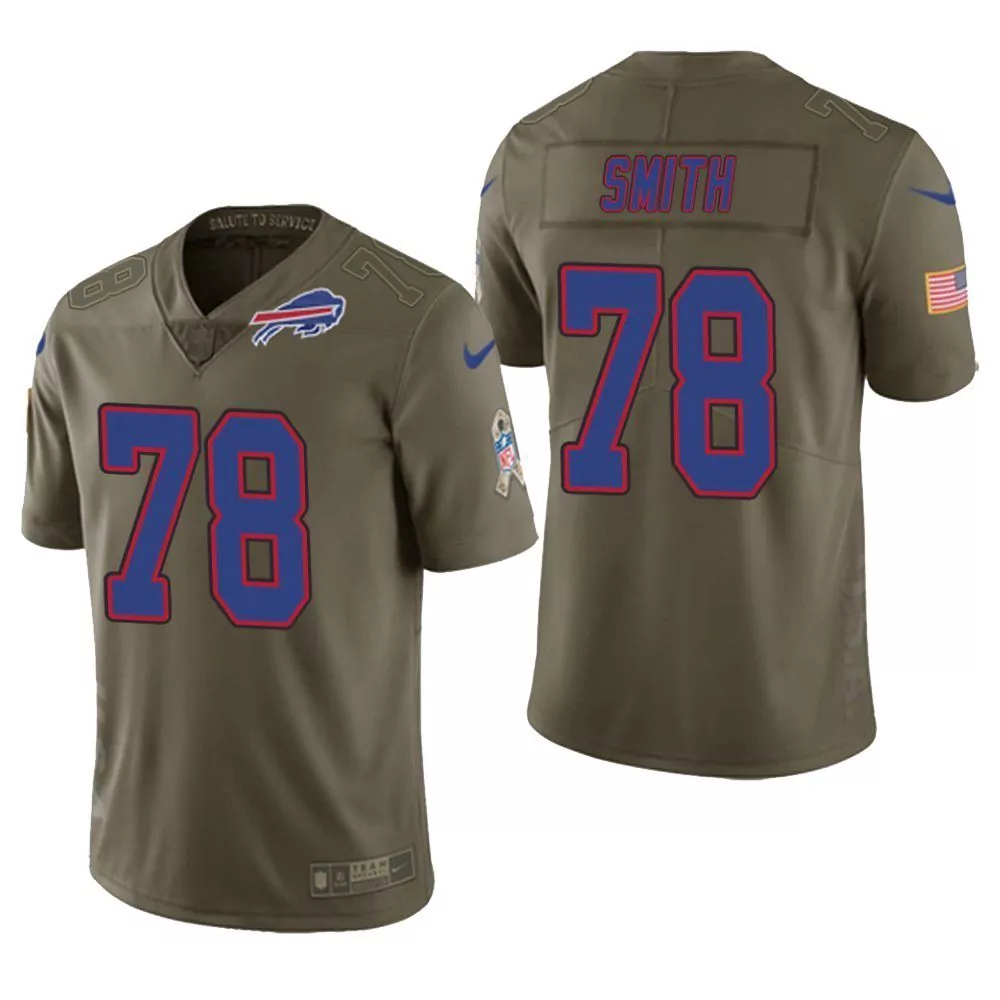 Bruce Smith 78 Buffalo Bills Jersey Olive Drab Salute To Service American Flag Men