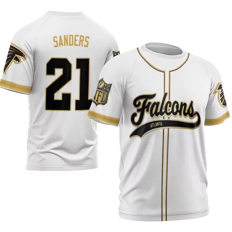 Deion Sanders 21 Falcons Jersey White Black Gold Custom