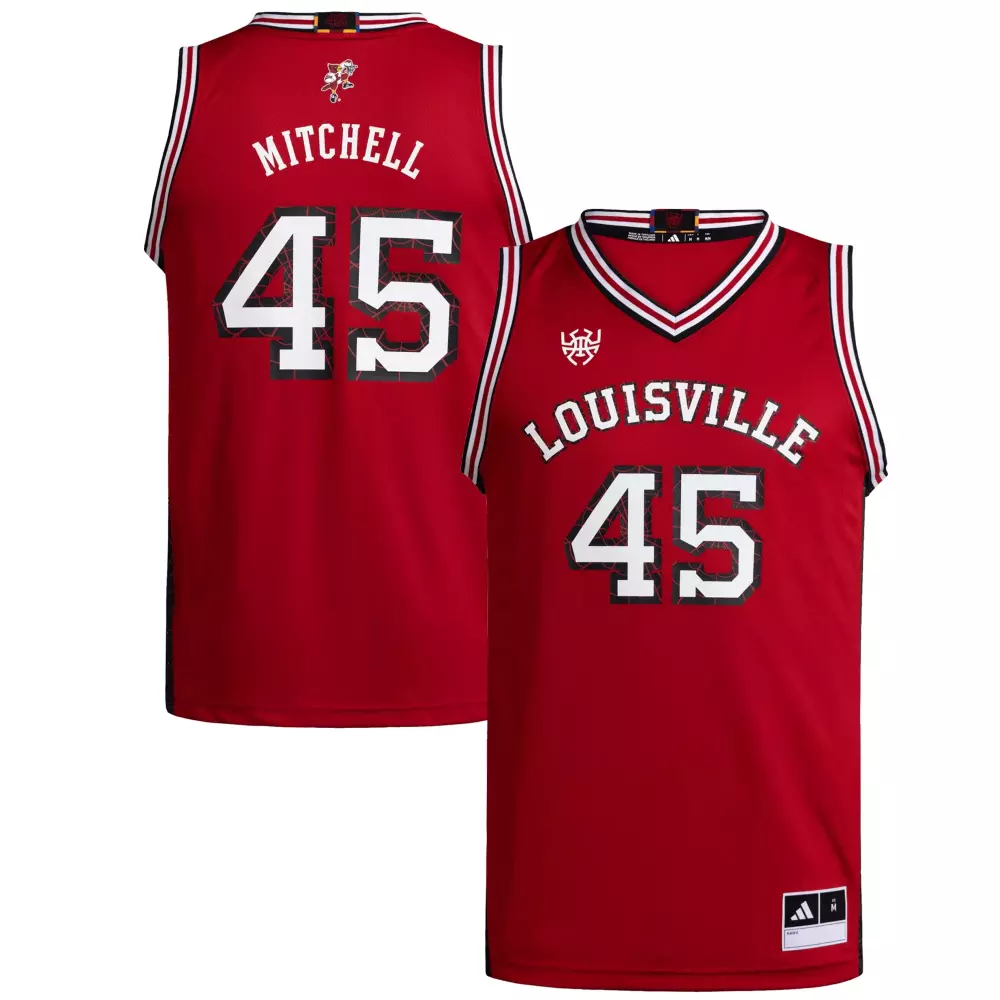 Mitchell 45 Louisville Jersey Red Men White Black Replica Swingman