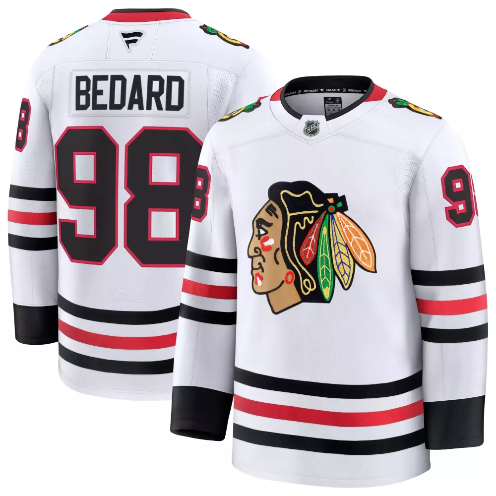 Connor Bedard 98 Jersey White Chicago Blackhawks Men Replica Black Red Away