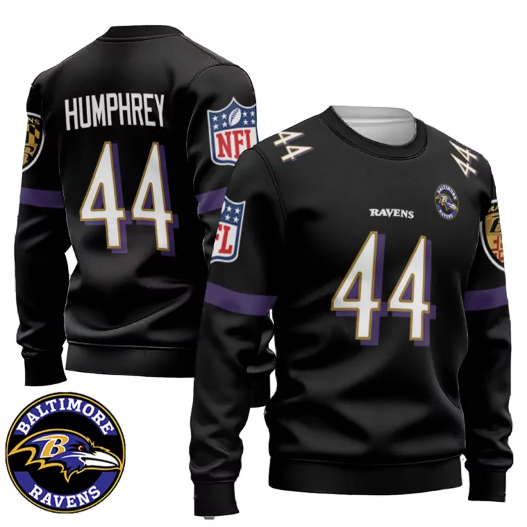 Marlon Humphrey 44 Jersey Black Baltimore Ravens Men Sweatshirt Purple Retired Game