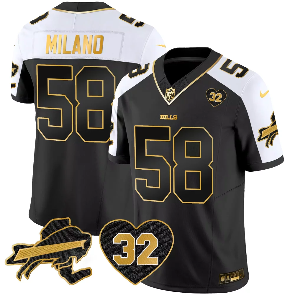 Matt Milano 58 Bills Jersey Black Buffalo Heart 32 Men Alternate White Gold Vapor