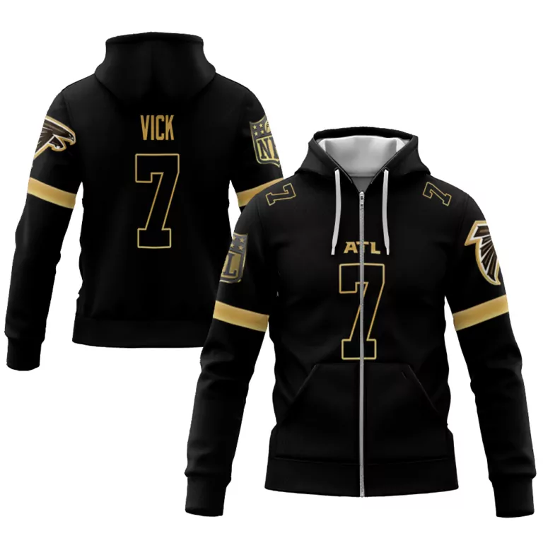 Michael Vick 7 Atlanta Falcons Jersey Black Men Hoodie Gold