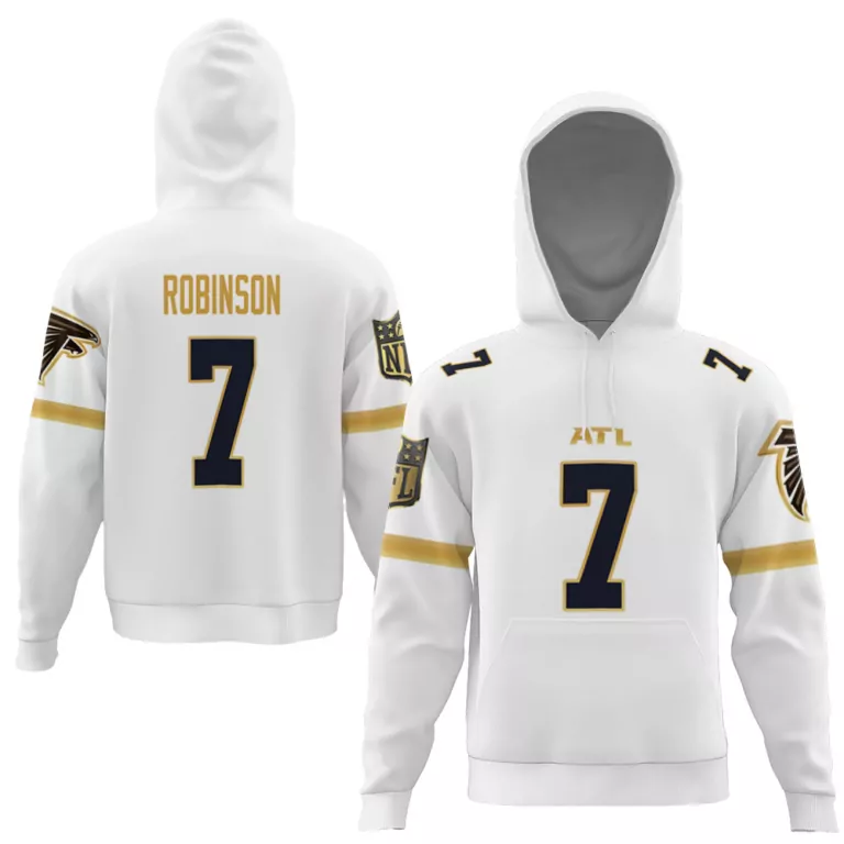 Bijan Robinson 7 Atlanta Falcons Jersey White Men Hoodie Gold Navy Blue