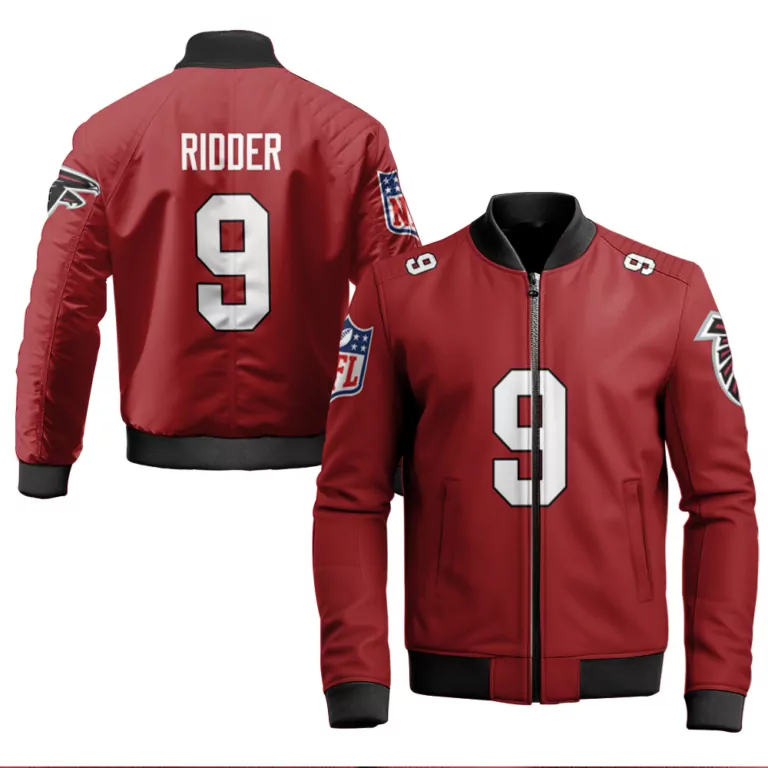 Desmond Ridder 9 Atlanta Falcons Jersey Red Men Bomber Jacket Black White Vapor Limited