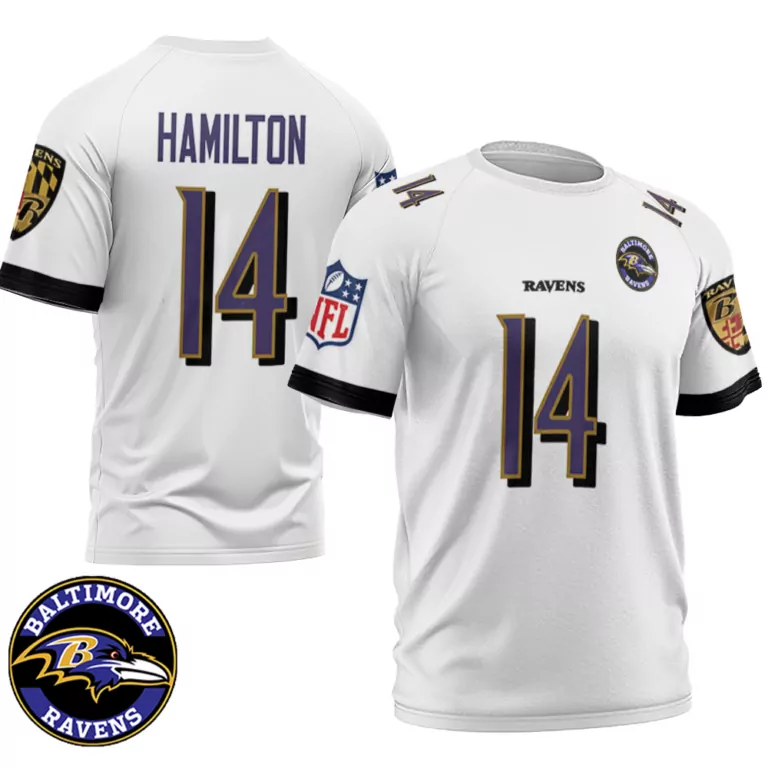 Kyle Hamilton 14 Baltimore Ravens Jersey White Men Purple Black Retired Game