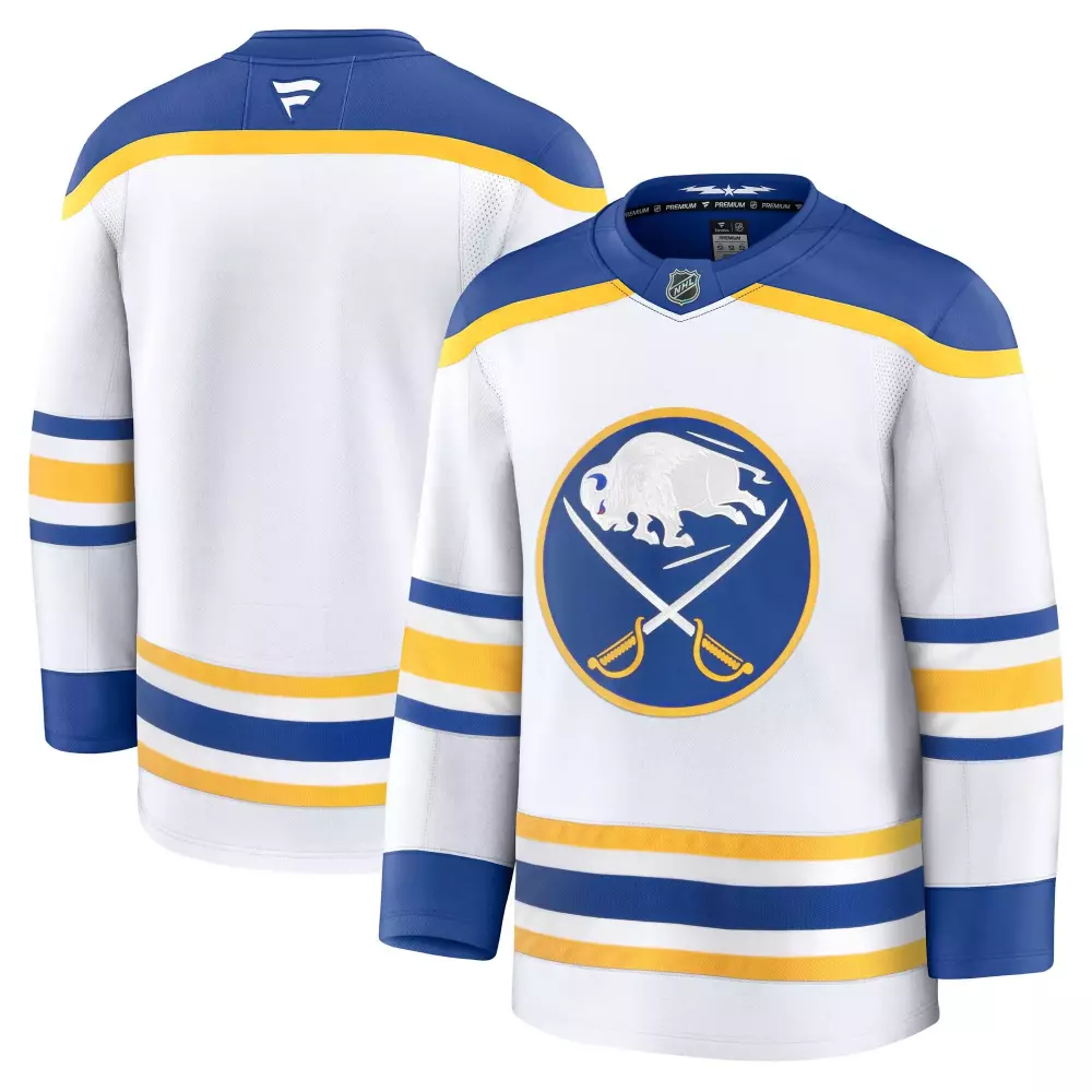 Custom Buffalo Sabres Jersey White Men Blue Yellow Away