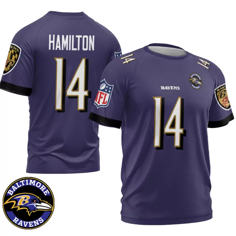 Kyle Hamilton 14 Baltimore Ravens Jersey Purple Men Standard White Gold Black Retired