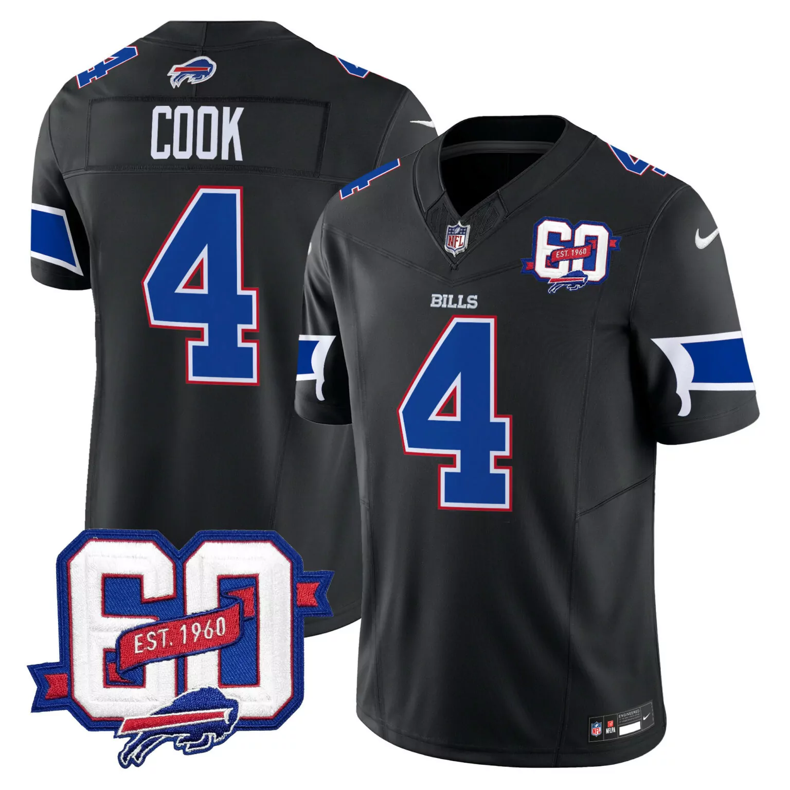 James Cook 4 Buffalo Bills Jersey Black 60th Anniversary Men Official Alternate Blue
