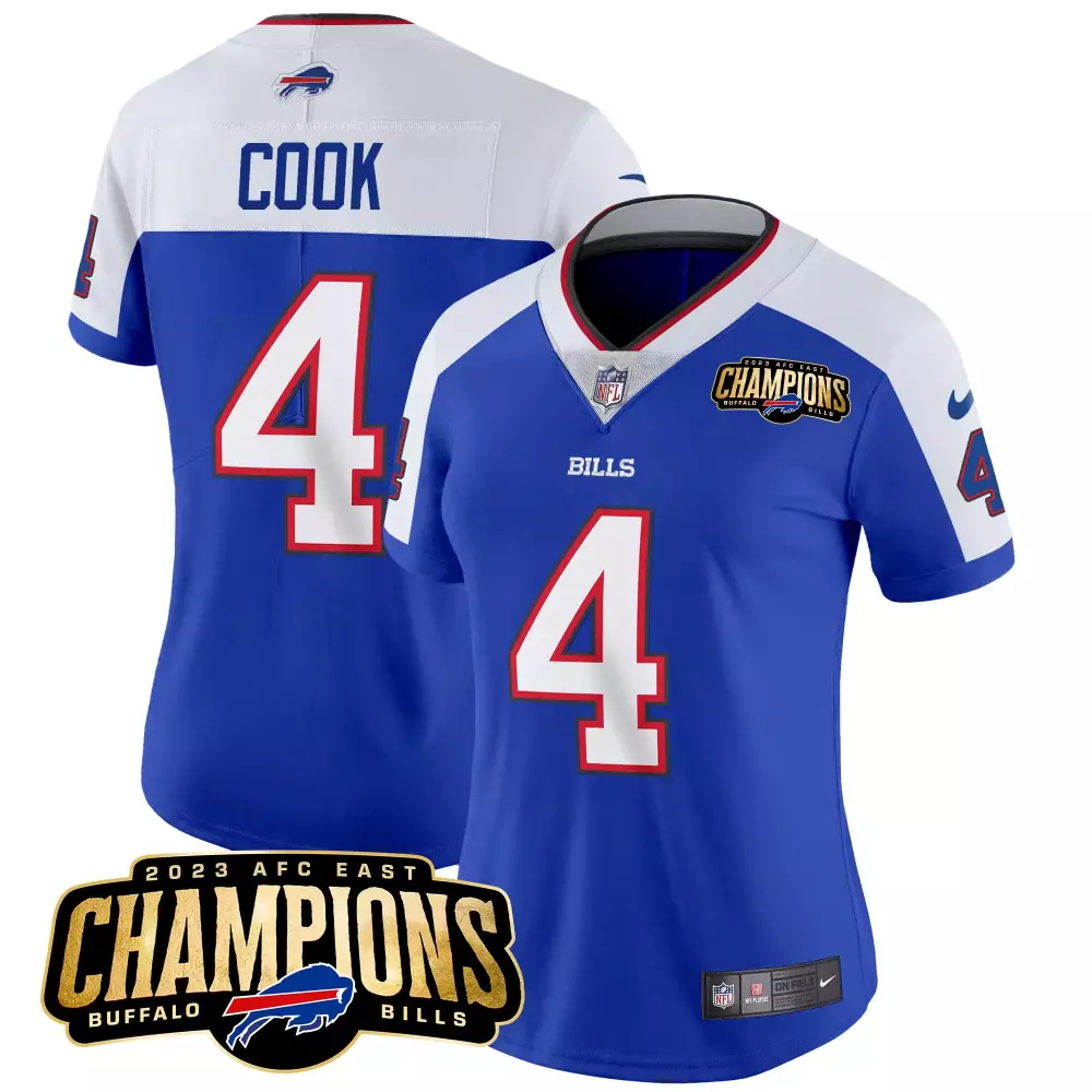 James Cook 4 Buffalo Bills Jersey Royal Blue 2023 AFC East Champions Men White Red