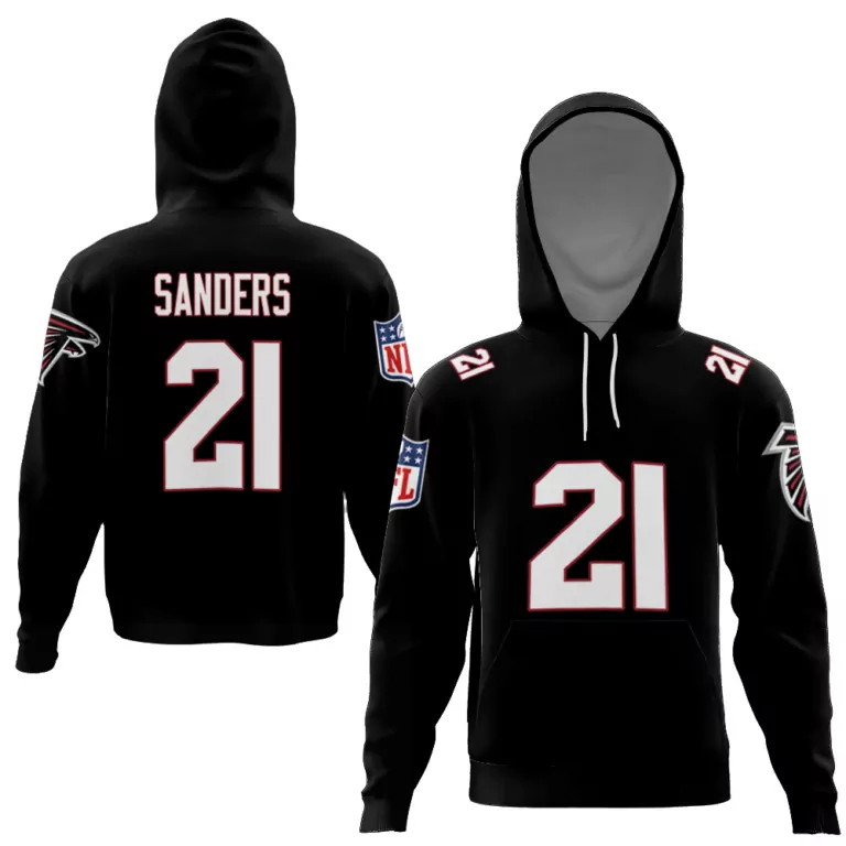 Deion Sanders 21 Atlanta Falcons Jersey Black Playoff Men Hoodie Red White Vapor