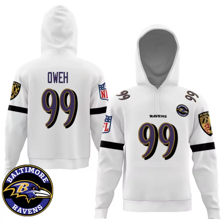 Odafe Oweh 99 Baltimore Ravens Jersey White Men Hoodie Black Purple Retired Game