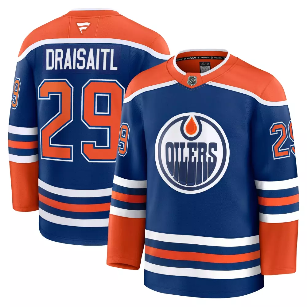 Leon Draisaitl 29 Oilers Jersey Blue Men Ice Orange White Home