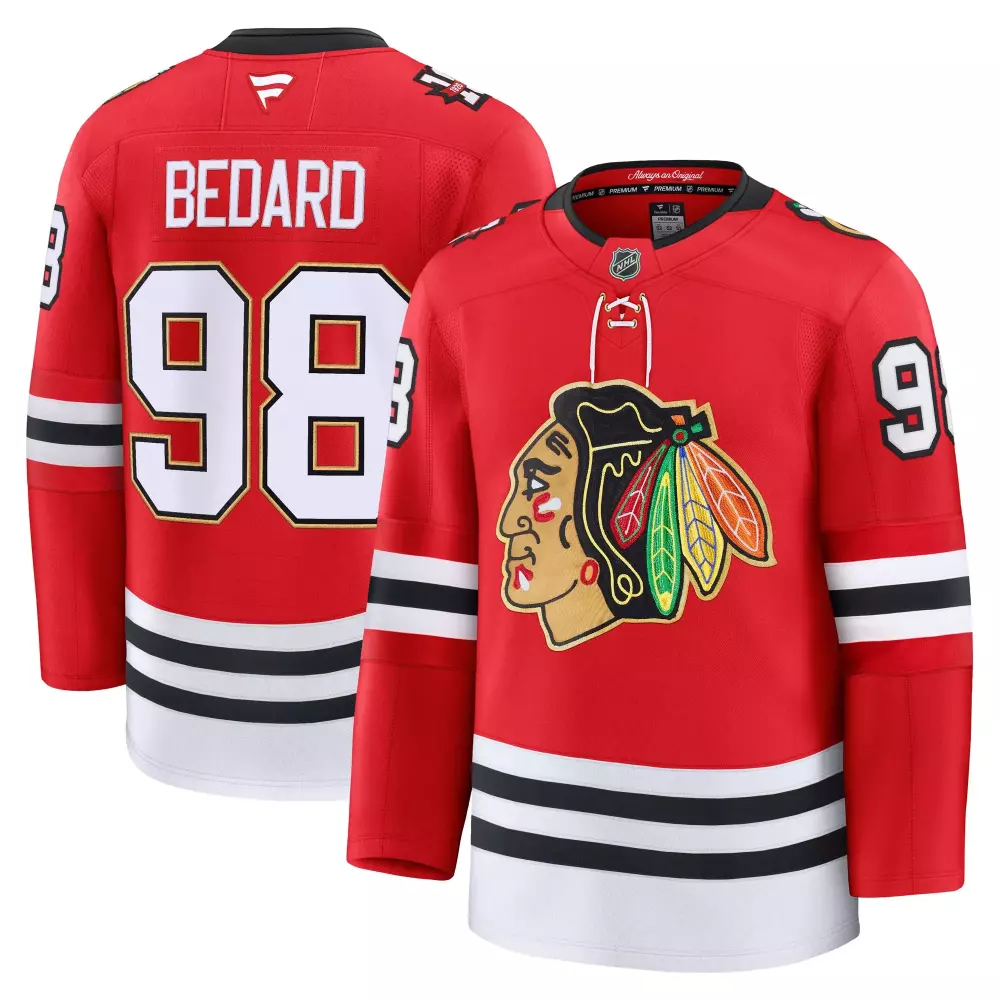 Connor Bedard 98 Jersey Red Chicago Blackhawks Men White Black