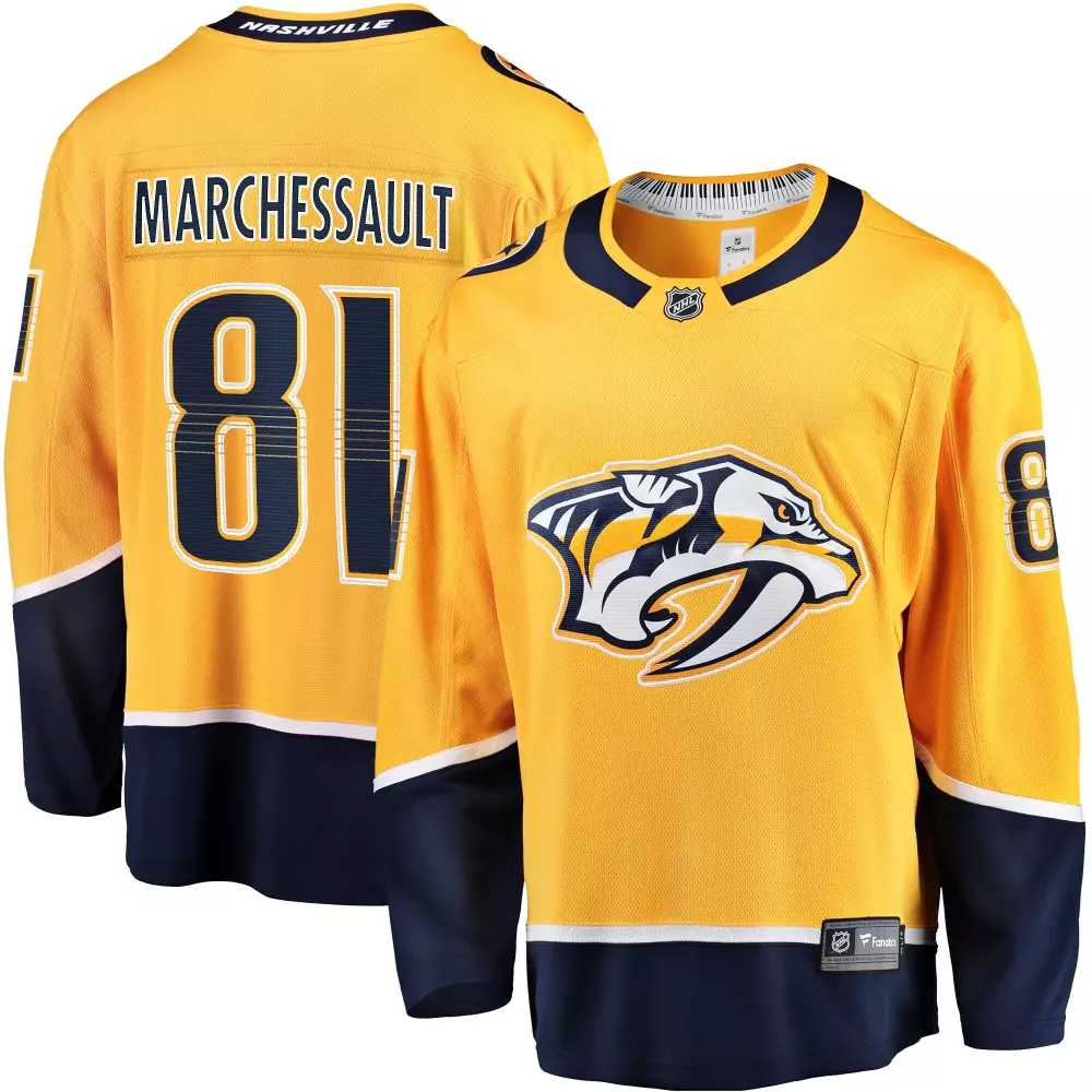 Jonathan Marchessault 81 Jersey Yellow Nashville Predators Men Navy Blue White Breakaway