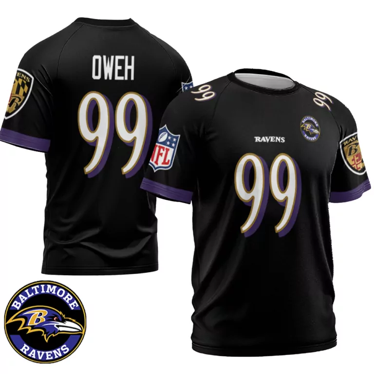 Odafe Oweh 99 Baltimore Ravens Jersey Black Men Replica Purple Gold Retired Game