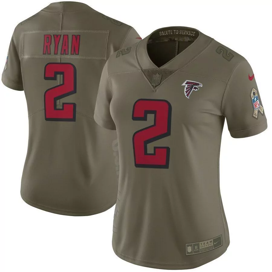 Matt Ryan 2 Atlanta Falcons Jersey Olive Salute To Service Women Alternate Red Limited