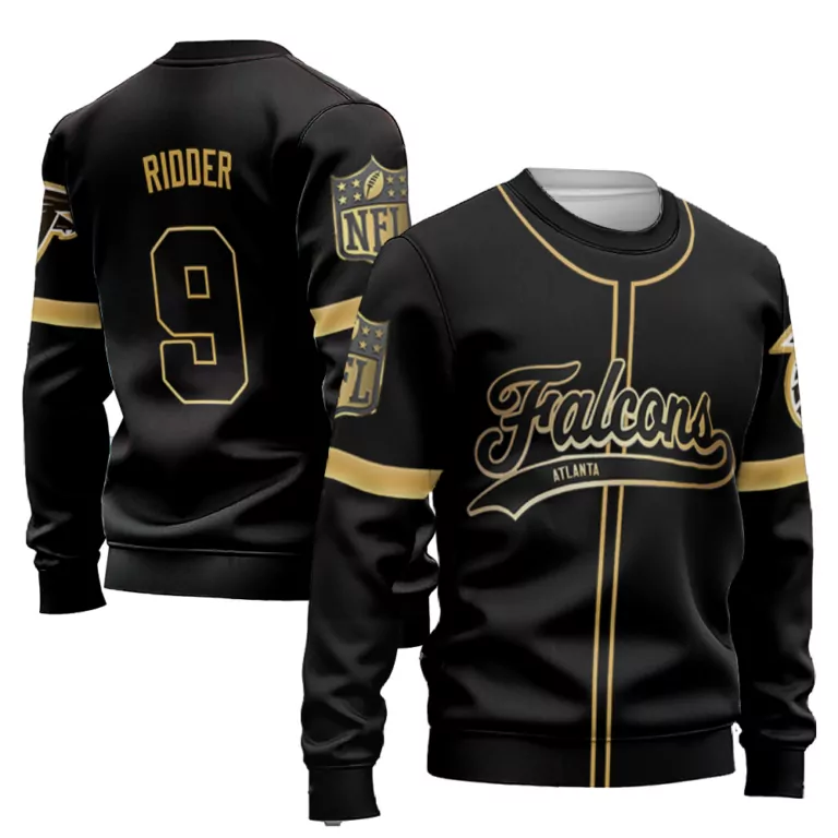 Desmond Ridder 9 Atlanta Falcons Jersey Black Men Sweatshirt Gold Custom Flex