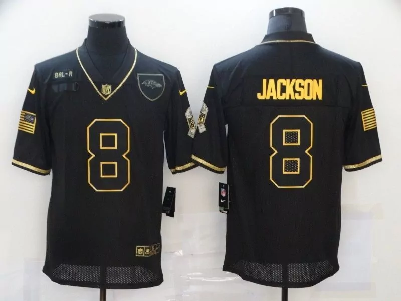 Lamar Jackson 8 Baltimore Ravens Jersey Black American Flag Men Gold