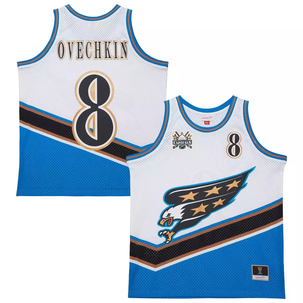 Alexander Ovechkin 8 Capitals Jersey White Men Split Design Blue Black Brown Gold