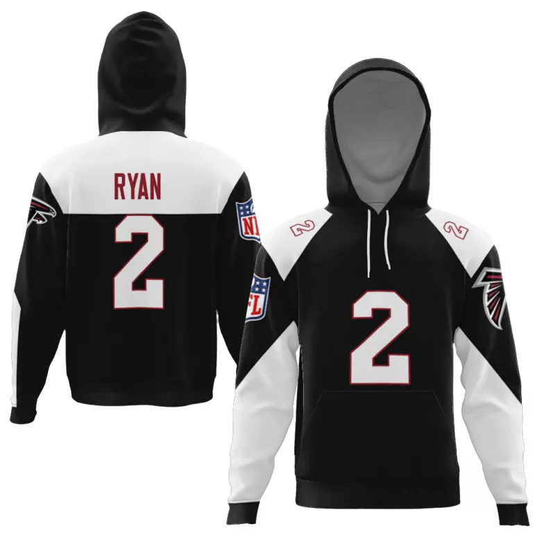 Matt Ryan 2 Atlanta Falcons Jersey Black Men Hoodie Split Design White Red Vapor