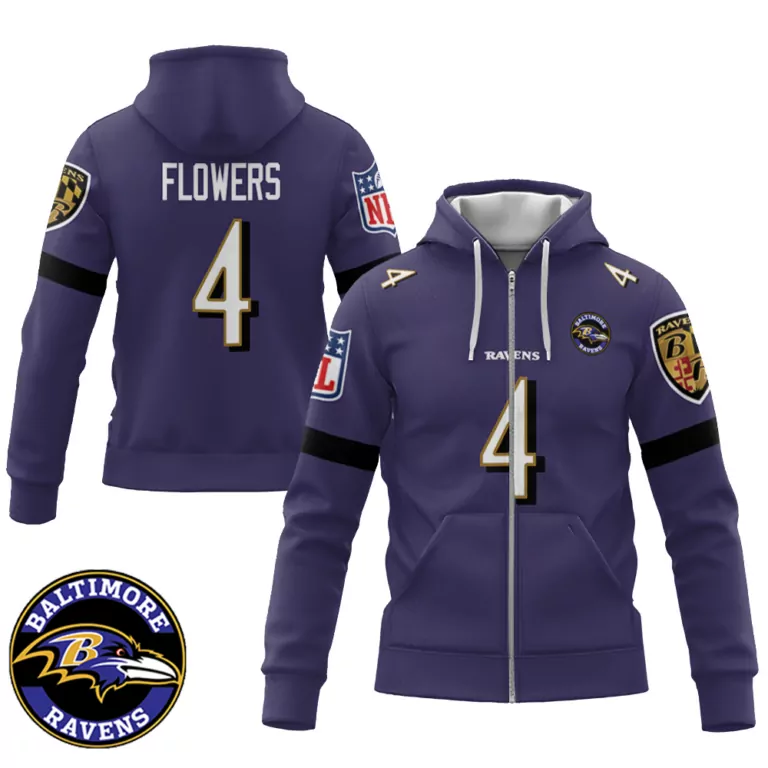 Zay Flowers 4 Baltimore Ravens Jersey Purple Men Hoodie Black White Gold Retired