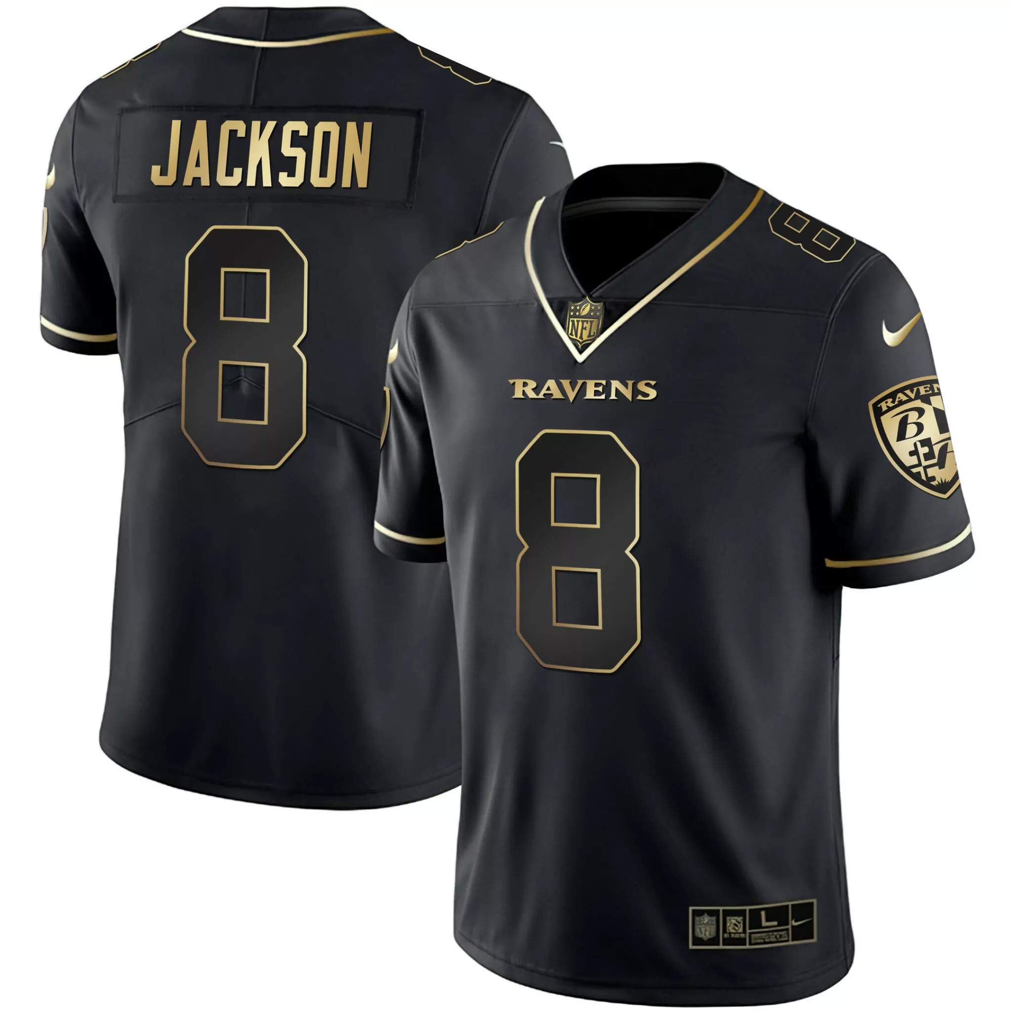 Lamar Jackson 8 Ravens Jersey Black Team Tag Men Player Gold All Stitched