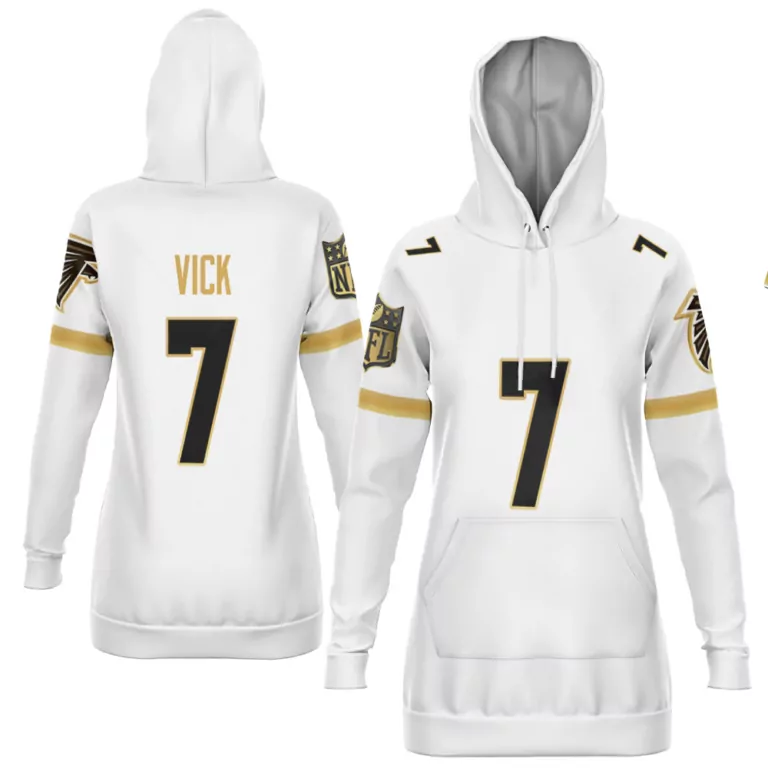 Michael Vick 7 Atlanta Falcons Jersey White Women Hoodie Black Gold