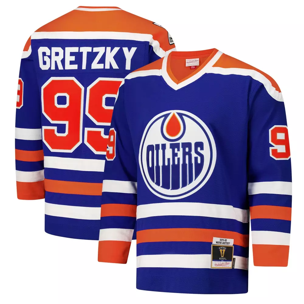 Wayne Gretzky 99 Oilers Jersey Blue 1979-80 Vintage Hockey Men Orange White