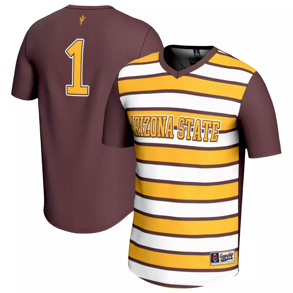 Custom Arizona State 1 Jersey Maroon Gameday Greats Polo Split Gold White Fashion