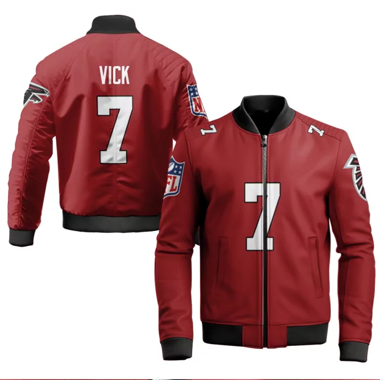 Michael Vick 7 Atlanta Falcons Jersey Red Men Bomber Jacket Black White Vapor Limited