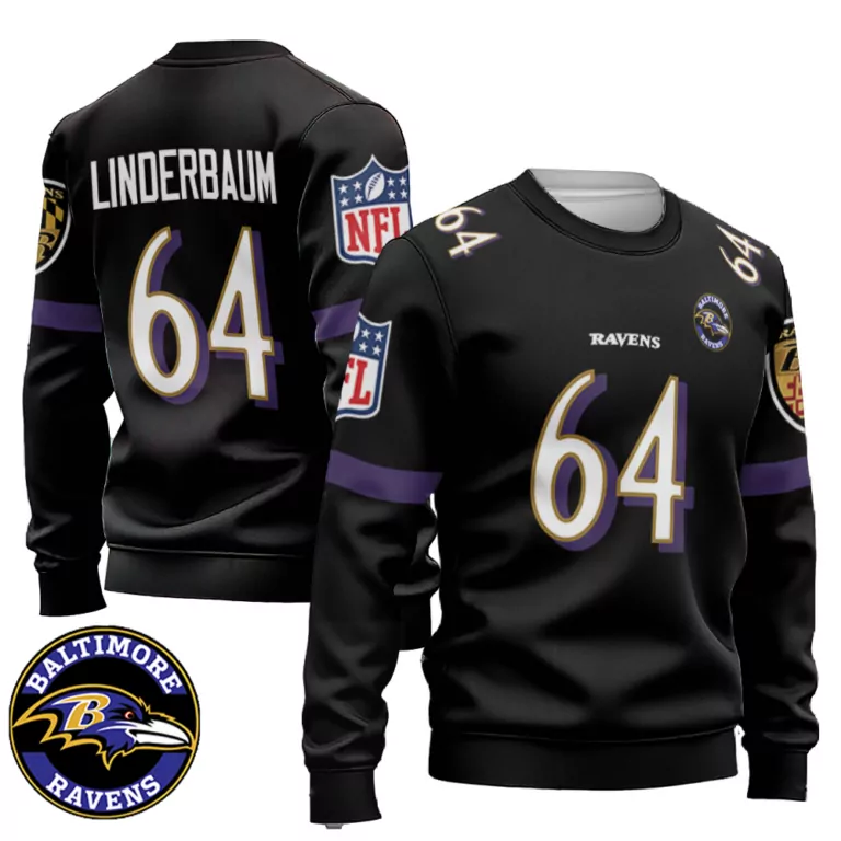 Tyler Linderbaum 64 Jersey Black Baltimore Ravens Men Sweatshirt Purple Retired Game