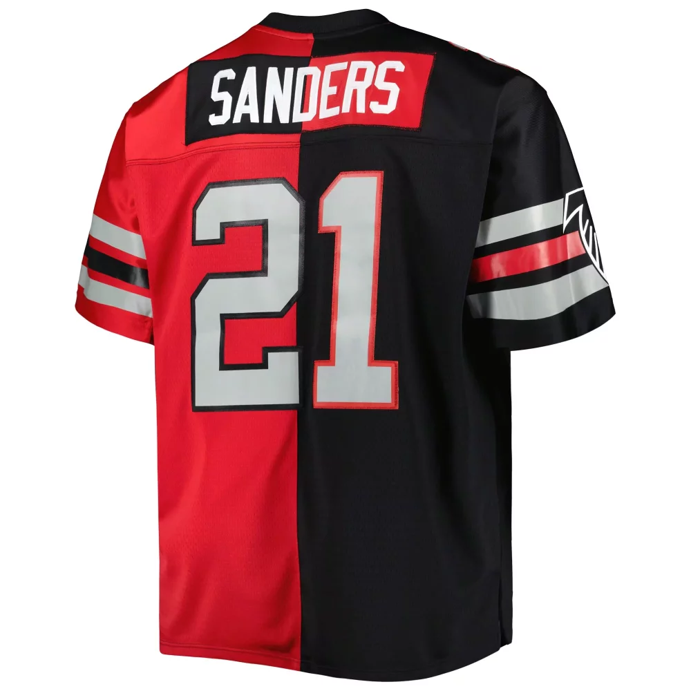 Deion Sanders 21 Atlanta Falcons Jersey Black Men Player Split Design Red Silver