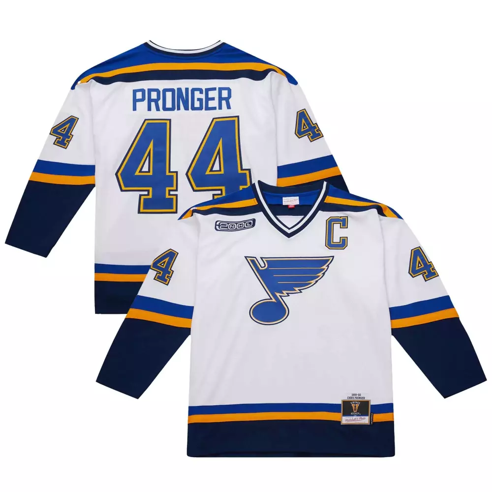 Brent Pronger 44 St. Louis Blues Jersey White 2000 Men Ice Blue Gold