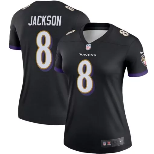 Lamar Jackson 8 Ravens Jersey Black Women Player Purple White Alternate
