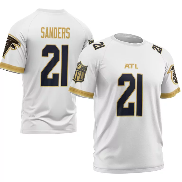 Deion Sanders 21 Atlanta Falcons Jersey White Men Black Gold