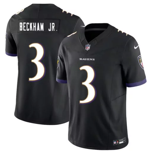 Odell Beckham 3 Ravens Jersey Black Men NFL Purple White Vapor Stitched
