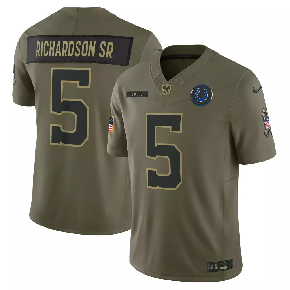 Anthony Richardson Sr. 5 Colts Jersey Olive Salute To Service American Flag Men Alternate