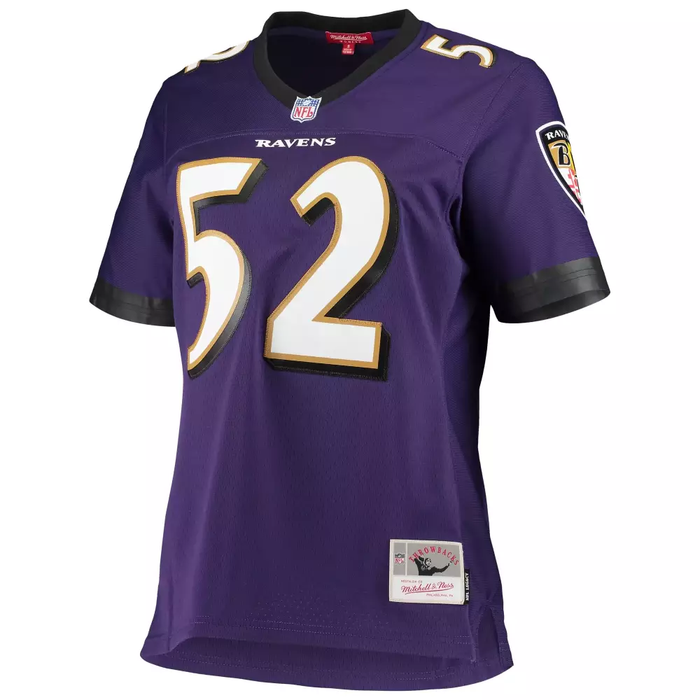Ray Lewis 52 Ravens Jersey Purple Throwback Women Authentic Design Black White Gold